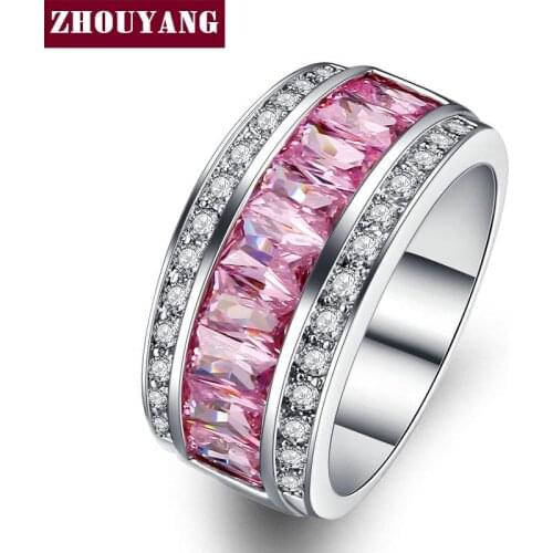 Princess Pink Color Square-cut Cubic Zirconia Fashion Ring Jewelry For Women Girl Party Work Gift YG016