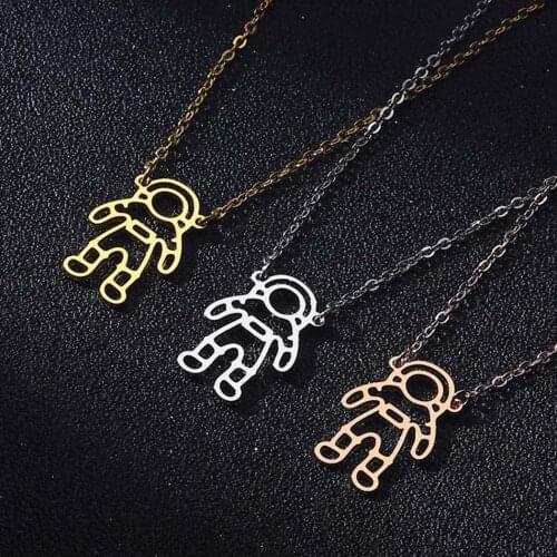 2021 Space Travel Themed Cosmonaut Astronaut Outline Shaped Pendant Necklace Minimalistic Handmade Animal Jewelry