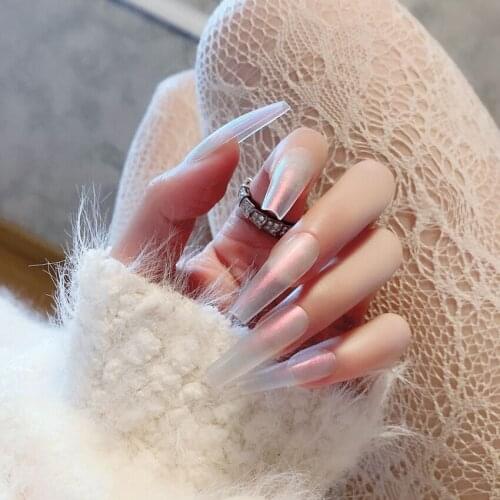 24pcs/Set Extra Long Coffin Fake Nails Clear Fingernail Decal Artificial Full Nail Art Tips with Glue False Nails Faux Ongles