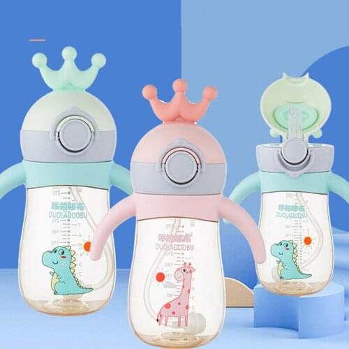 300ml Baby Straw Water Cup Toddler Milk Bottle Wide-bore Leakproof Learning Drinking Cup Children Cartoon Straw Water Cup For 1Y