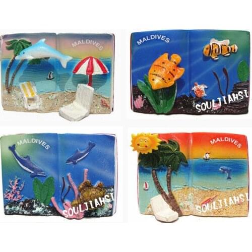 4pcs Maldives Souvenir Creative Gift Resin Book Fridge Magnet Message Post