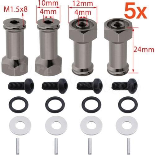 5 Sets Aluminum 12mm Wheel Hex Extension Adapter Hub 24mm For Traxxas 1/16 Slash 4WD E-Revo Summit VXL RC Hobby Car Hop Up Parts