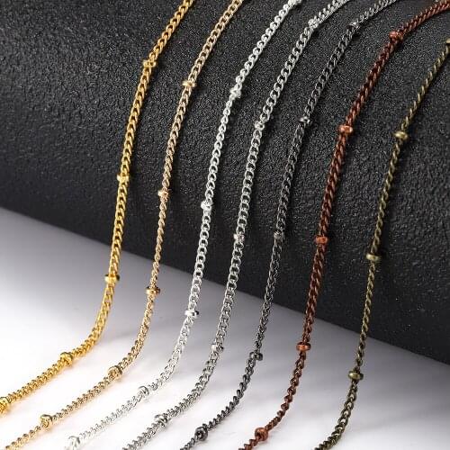 5M/Lot 1.35 1.45mm Gold Color Copper Clad Iron Oval Chain Necklace Bracelet with Beads for DIY Jewelry Making Findings Supplies