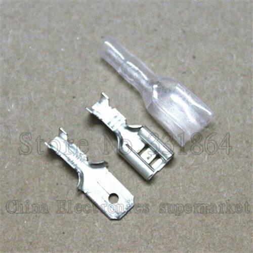 6.3mm solder terminals+ plug spring +transparent protective sleeve ,100 sets 300 pcs Free shipping