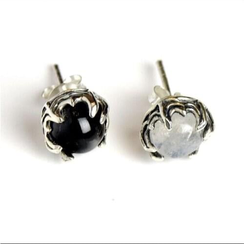 925 sterling silver Prong light blue natural Moonstone Sterling Silver earrings 1 Pair