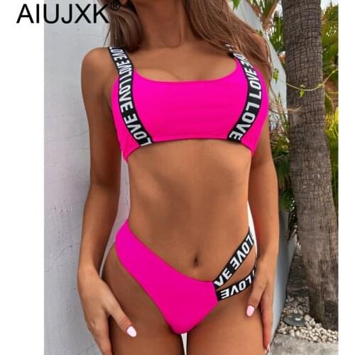 AIUJXK Love Letter Sexy Bikini Set Women 2021 Summer High Waist Thong Swimsuit Two-piece Swimwear Beach Wear Bathing Suit