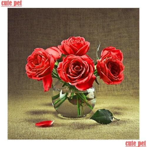 Cute pet 5d diamond painting Rose flower rhinestone puzzle diy artwork CrossStitch Home Wall Decor Diamond Embroidery Mosaic