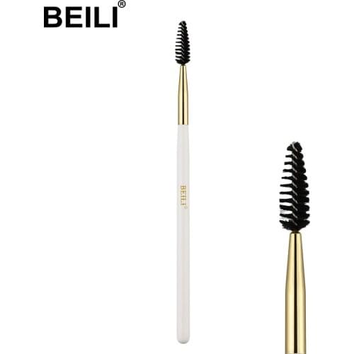 BEILI 1Pcs Lash and brow Single Makeup Brush Pearl White Handle golden ferrule WY44