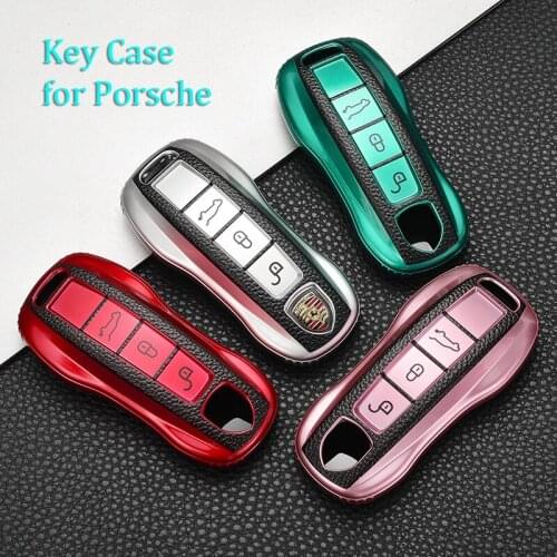 Key Case Cover For Porsche Panamera 17+, Cayenne 2018+ Smart Remote Holder Shell 3 Buttons Bag Keychain