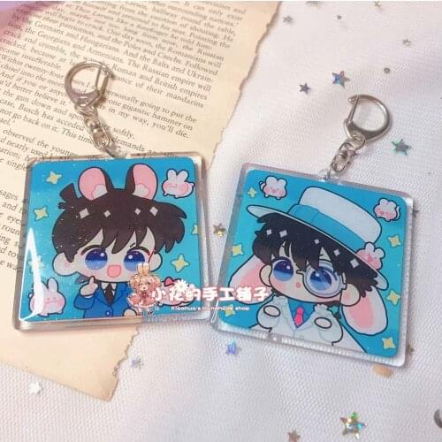 Detective Conan Case Closed Kudou Shinichi Kuroba Kaito Cosplay Anime Cute Acrylic Keychain Bass Pendant Cartoon Keyring Gift