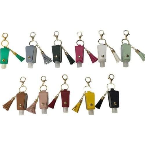 10pcs/lot Hand Sanitizer PU Leather Keychain Holder Travel Bottle Refillable Container 30ml Flip Reusable sanitizer Bottle