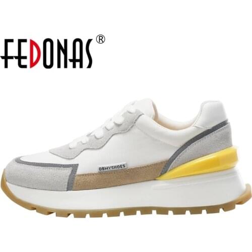 FEDONAS Ins 2021 Luminous Women Sneakers Mixed Colors Platform Casual Shoes Genuine Leather Cross Tied Running Sport Shoes Woman