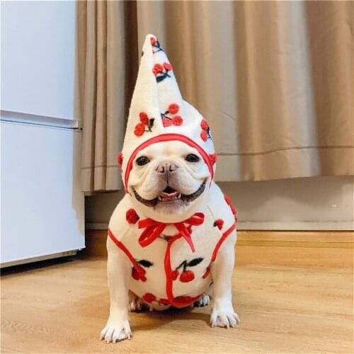 Fleece Cherry Pet Hoodies for Dog Sweet Cat Clothes with Hat Small Yorkie Vest Puppy Coat Dog Accessories Bulldog Chihuahua Pug