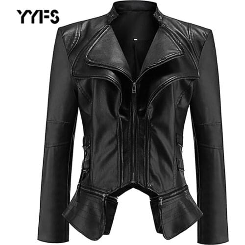 Gothic faux leather PU Jacket Women Motorcycle Jacket Black faux leather coats Winter Autumn Fashion Outerwear 2020 Coat HOT