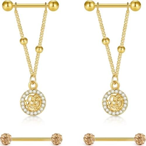 JFORYOU Nipplerings Piercing Barbells 316L Stainless Steel Body Jewelry 14G Pendant Nipple Rings Piercing for Women Jewelry