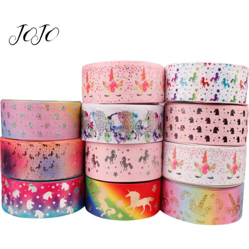 JOJO BOWS 75mm 2y Grosgrain Stain Ribbon For Craft Unicorn Bronzing Printed Webbing For Needlework DIY Hair Bows Tape Decoration