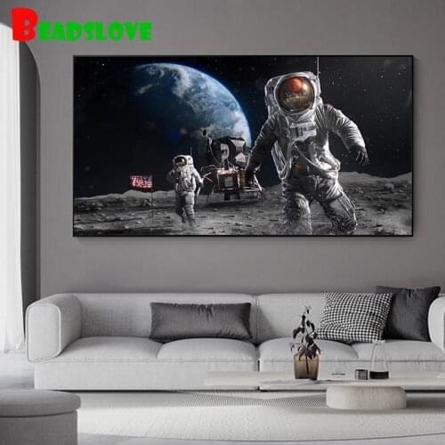 Astronaut walk Moon Space Diamond Painting Diy 5D Full Square Round Drill Cross Stitch Rhinestone Wall Decor Large Size