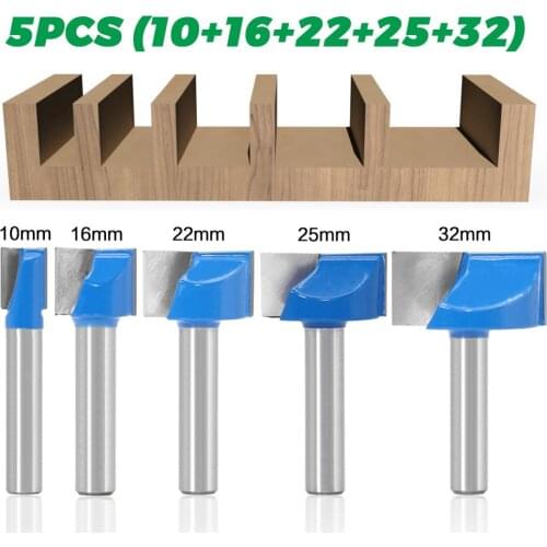 5pcs/set 8mm Shank Cleaning Bottom Wood Router Bit Diameter 10,16,22,,25,32mm End Mill Woodworking Tools Milling Cutter