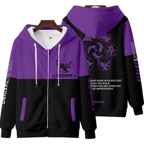 Genshin Impact Cosplay Costume Mona Kaeya Klee Diluc Venti Paimon Zhongli Keqing Ganyu Unisex 3D Hoodie Zipper Hooded Sweatshirt