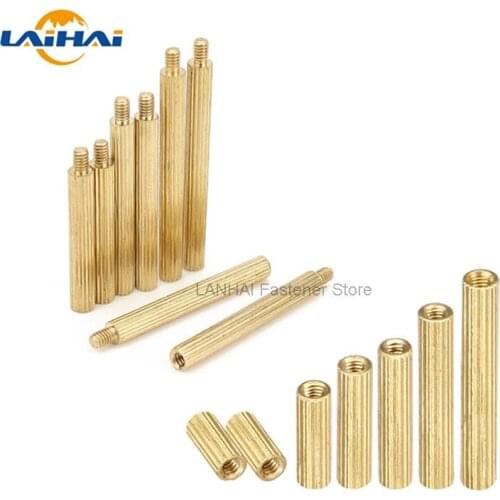 50pcs Solid Brass Copper M2 Round Standoff Spacer Support Pillar Column M-F F-F Male-Female Female For PCB Board length=3-35mm