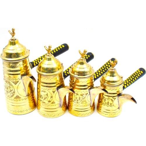 COOKING COFFEE DRINK WITH A WONDERFUL COLOR Copper Mırra coffee pot set 4 yellow color authentic design handcraft CFREE SHİPPİNG