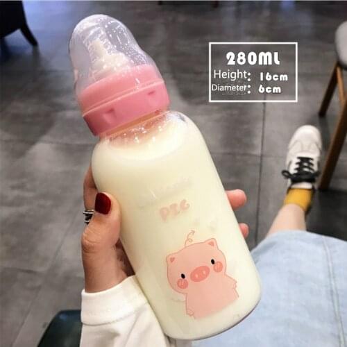 Cute Cartoon Glass Water Bottle Pacifier Straw Cup Suitable for Adult Children Milk Glass Bottle Baby feeding Bottle