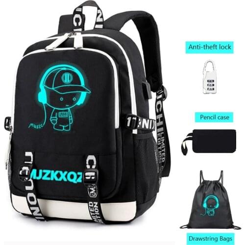 Fashion Music Luminous School Bag USB Charging Headphone Jack Schoolbags For Teenage Waterproof Laptop Backpack Anime Bagpack