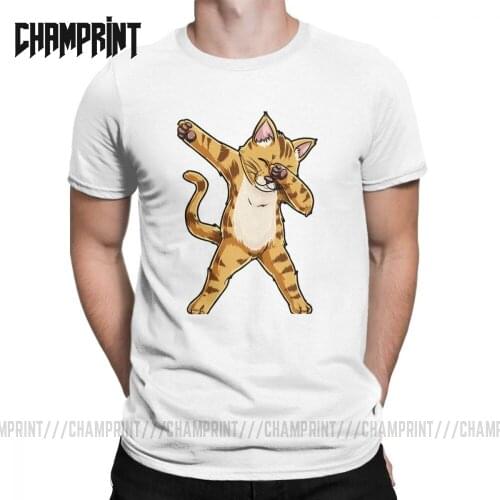 Men Dabbing Cat Funny Meme Kitty Kitten Dab Lover T Shirt Gifts Pure Cotton Clothes Vintage Short Sleeve Tee 6XL T-Shirts