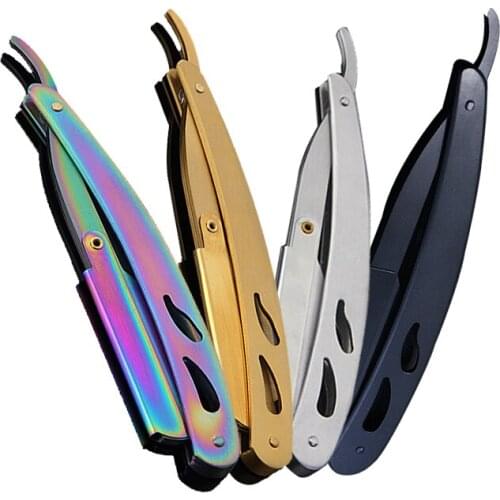 Men Straight Razor Premium Stainless Steel Colorful Barber Shaving Shaver Safe Knife for Face Beard Cutting Folded Manual Razor