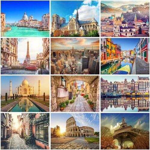 AZQSD Coloring By Numbers Seaside Building City Hand Paind Kit Canvas Painting By Numbers Landscape New Painter Wall Arts