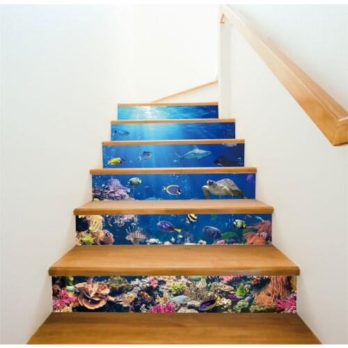 2019 Underwater World Fish Stairs Stickers Self Adhesive PVC Staircase Decoration Wallpapers DIY Home Stairway Renovation Decals