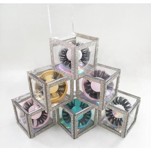 Empty Custom Eyelash Package Glitter Rhinestone Crystal Clear Lash Box for 25mm 3D 5D Mink Lashes
