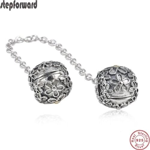 DIY Good Quality Nice Daisy Pattern Antique 925 Sterling Silver Flower Clip Safe Chain Fitting Famous Silver Charm Bracelet
