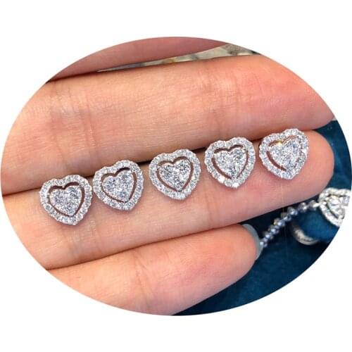 Huitan Simple Fashion Heart Shaped Stud Earrings for Women White Cubic Zirconia Romantic Female Earring Statement Jewelry Gift