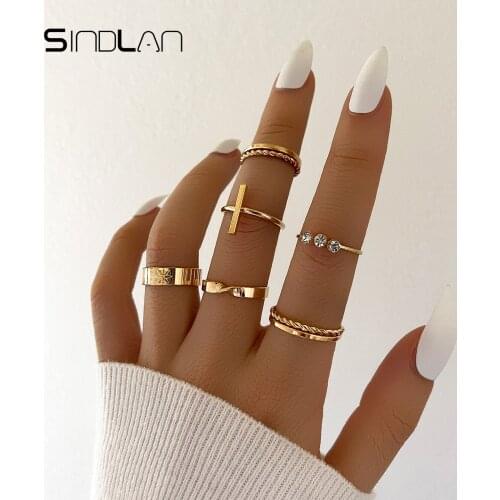 Sindlan 6Pcs Vintage Crystal Gold Rings for Women Punk Geometric Set Stranger Things Wedding Couple 2021 Trendy Jewelry Anillos