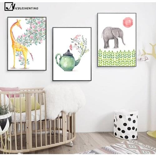Elephant Giraffe Nordic Poster Prints Minimalist Wall Art Canvas Painting Modern Animal Nursery Picture Kids Room Decoration