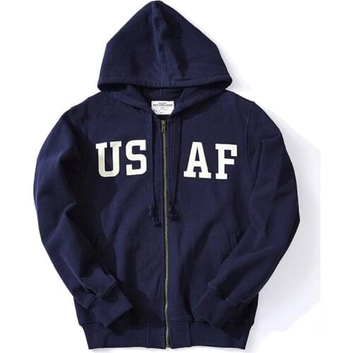 Firmranch Men/Women Couple High Quality Ins Retro Amekaji 490G Heavy Fleece Hoodies Vintage USAF Letters Print Sport Sweatshirt