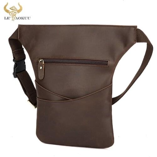 Unique Crazy Horse Leather Men Crossbody Sling Satchel Bag Design Travel Cigarette Case Pouch Fanny Waist Belt Bag Pack 3116