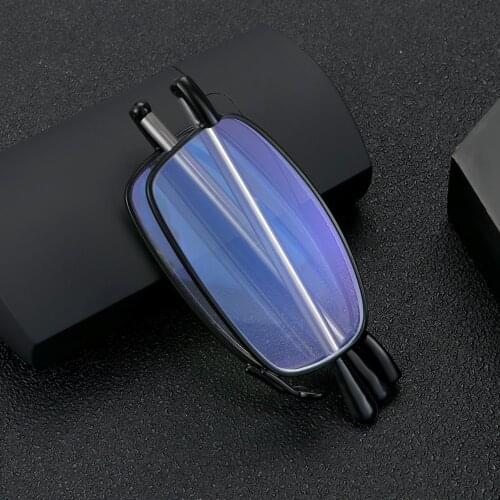 Unisex Fashion Anti-Blu-Ray Folding Reading Glasses Men Women Rotating Diopter Readers Computer Glasses With Case +1.00~+4.00