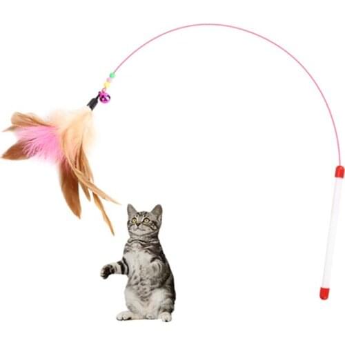 High Quality Funny Playing Cat Catcher Teaser Toy Cat Toys Soft Colorful Cat Feather Bell Rod Toy For Cat Kitten