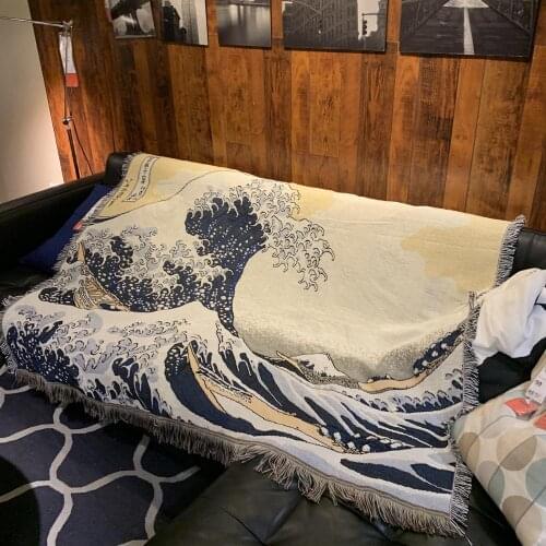 LISM Japanese Surfing Throw Blanket Multifunction Art Sofa Covers Cobertor Tassel Dust Cover Decorative Blankets For Bed