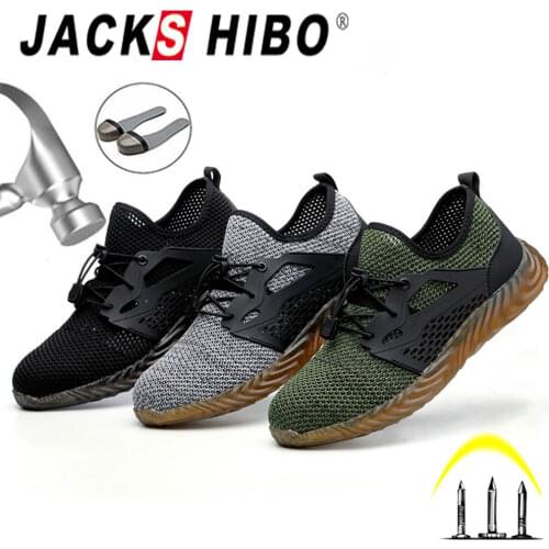 JACKSHIBO Work Safety Shoes For Men Summer Breathable Boots Working Steel Toe Anti-Smashing Construction Safety Work Sneakers