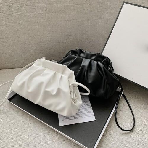 Ladies Day Clutch Pleated Hobos Single Shoulder Bag Soft PU Clip Purse Solid Color Handbag Female Crossbody Bags Streetwear