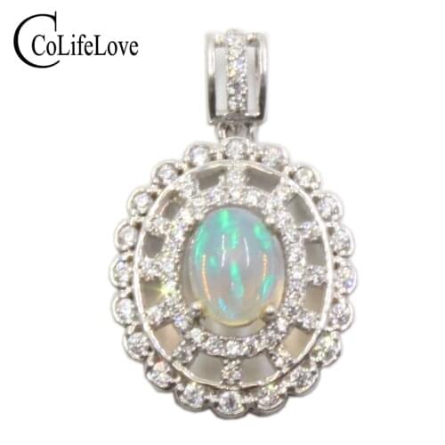 CoLife Jewelry 925 Silver Vintage Opal Pendant for Woman 6mm*8mm Natural Opal Necklace Pendant Sterling Silver Opal Jewelry