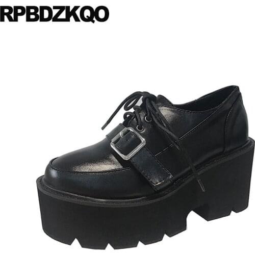 Creepers platform shoes metal oxfords spring autumn women black thick sole muffin lace up china elevator designer wedge footwear