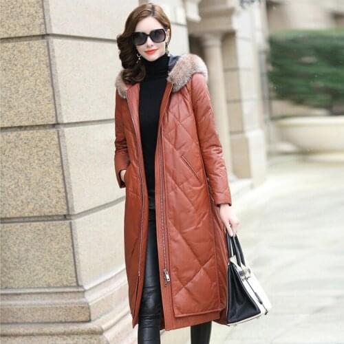 Jacket Leather Winter Coat Women Fox Fur Collar Down Jacket Women Real Sheepskin Coat Female Long Coats Manteau Femme MY s