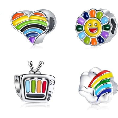 New Alloy Bead Heart Sunflower TV Clouds Rainbow Charm Fit Pandora Bracelet Bangle Necklace DIY Women Jewelry Dropship