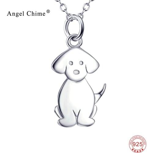 Fashion Women Cute Puppy Pet Pendant 925 Sterling Silver Lovely Animal Collier Statement Necklaces Birthday Gift For Female