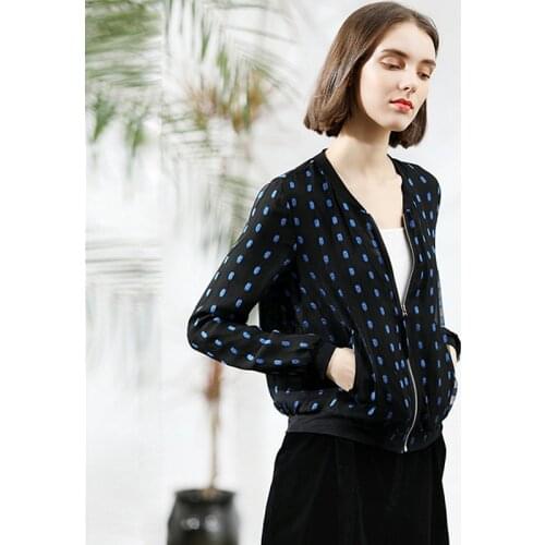 100% silk jacket Women Simple Design Long Sleeves Dot Printed Casual Coat short jacket women Elegant Fashion Style New Fashion