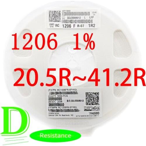 100PCS SMD Resistor RC Series 1206 1% Original RC1206FR-07 Series 20.5R-41.2R All resistors 22R 24R 27R 30R 33R 36R 39R